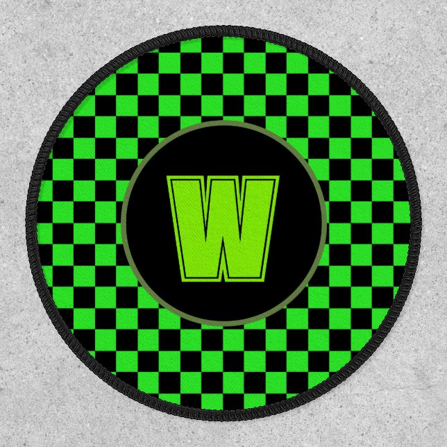 Retro Mod Style | Neon Black & Green Checkerboard Patch (Front)