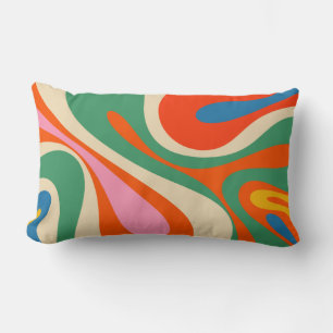 Retro Mod Swirl Trippy Colorful Abstract Pattern Lumbar Pillow