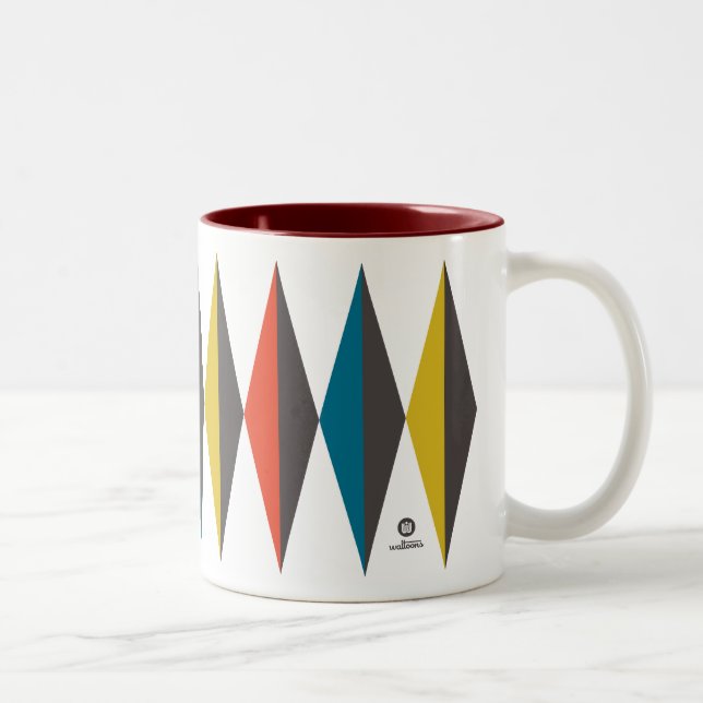 Retro Mod Thermos RedBlueYellow on White Two-Tone Coffee Mug (Right)
