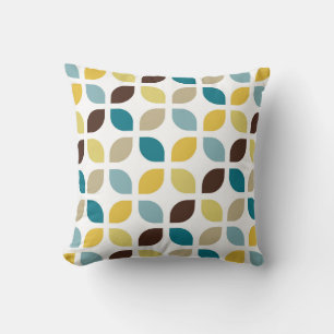 Retro Mod Trellis Teal Blue Brown Mustard Yellow Throw Pillow