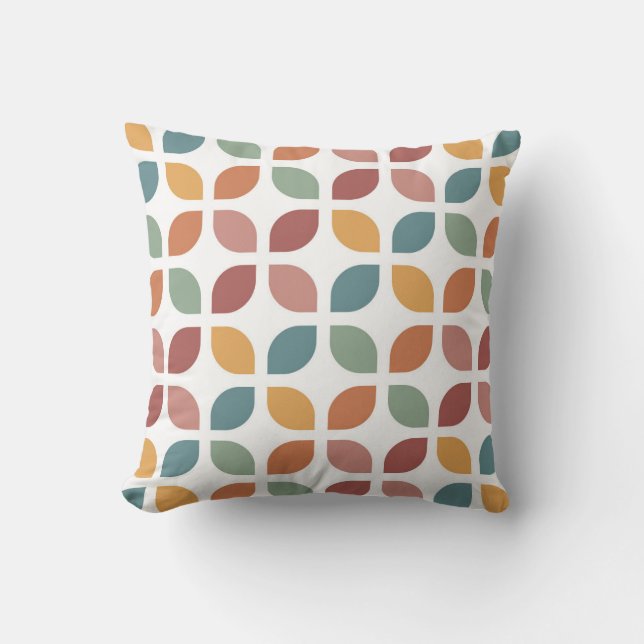 Retro Mod Trellos Pillow Teal Sage Orange Rust Red (Front)