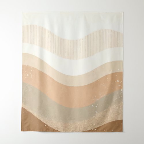 Retro Mod Waves Earthy Neutral Design Tapestry