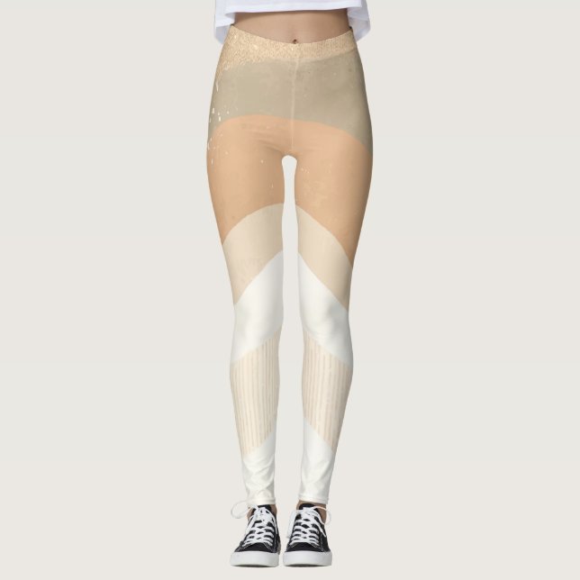 Retro Mod Waves Earthy Neutral Fashion Leggings (Front)