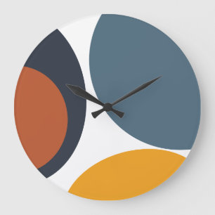 Retro Modern Abstract Geo Blue Brown Large Clock