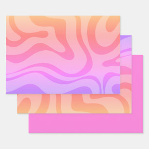 Retro Modern Abstract Liquid Swirl Pattern Pink Wrapping Paper Sheets