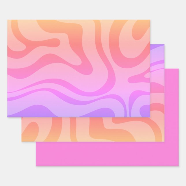 Retro Modern Abstract Liquid Swirl Pattern Pink Wrapping Paper Sheets (Set)