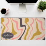 Retro Modern Abstract Marble Swirl Black Gold Pink Desk Mat<br><div class="desc">Immerse yourself in a dance of colors with our Abstract Retro Modern Liquid Marble Wave Pattern. Evoking the dynamic fluidity of marbled surfaces and the charming aesthetics of retro-modern design, this pattern is a feast for the eyes. A symphony of vibrant colors swirls and flows in wave-like motions, creating a...</div>