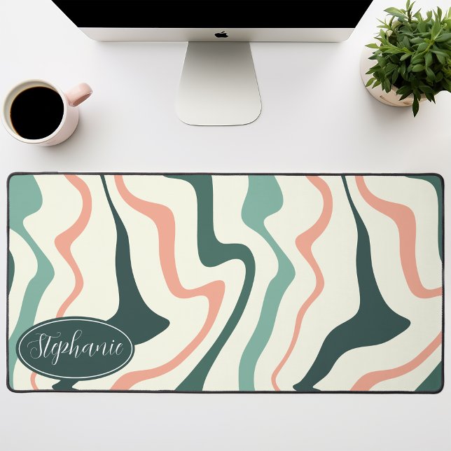 Retro Modern Abstract Marble Swirl Pink And Mint Desk Mat (Creator Uploaded)