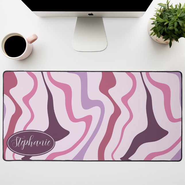 Retro Modern Abstract Marble Swirl Purple Mauve Desk Mat (Creator Uploaded)