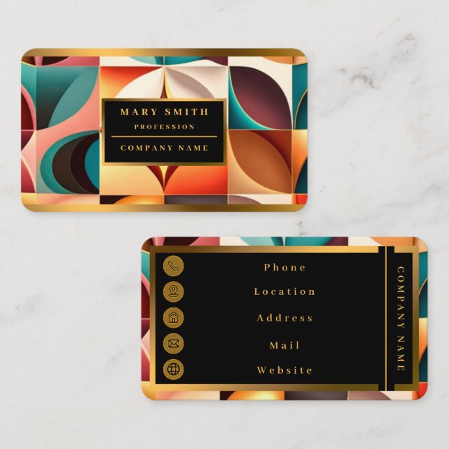 Retro Modern Abstract Squares Collection Business Card (Front/Back)