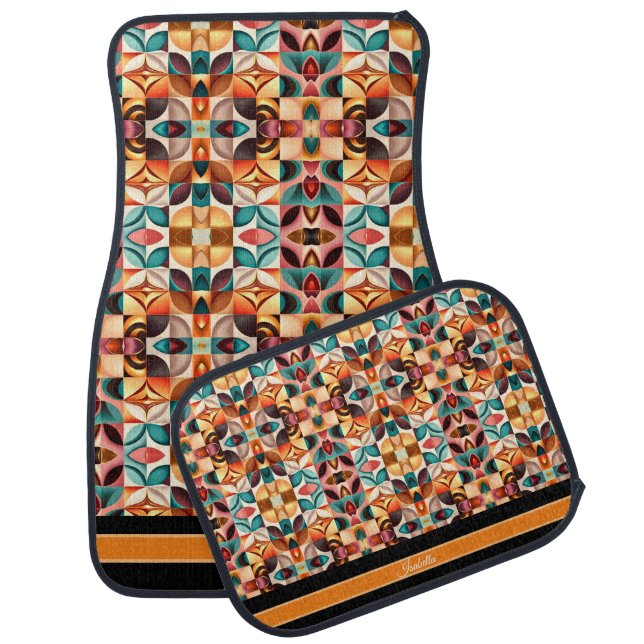 Retro Modern Abstract Squares Collection Car Floor Mat (Set)