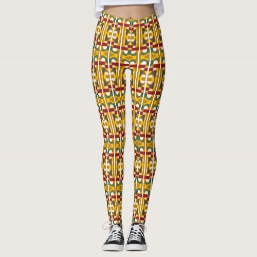 Retro Modern Abstract Warm Colorful Geometric Leggings