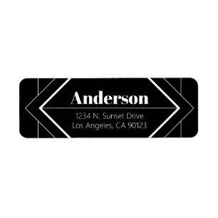 Retro-Modern Art Deco Black & White Address Label