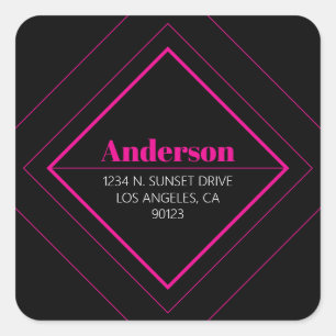 Retro-Modern Art Deco Pink & Black Address Square Sticker