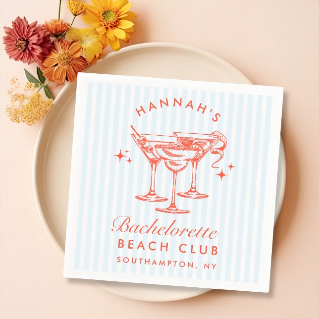 Retro Modern Bachelorette Blue Paper Napkins (Creator Uploaded)