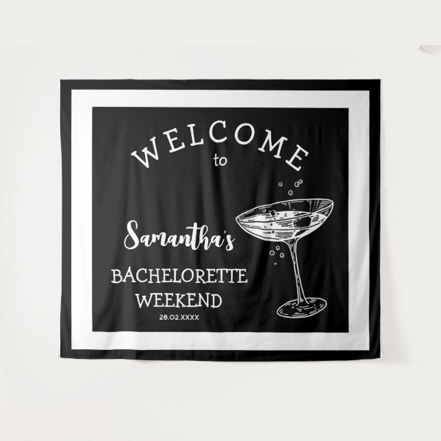 Retro Modern Bachelorette Party Backdrop Cocktail (Front (Horizontal))