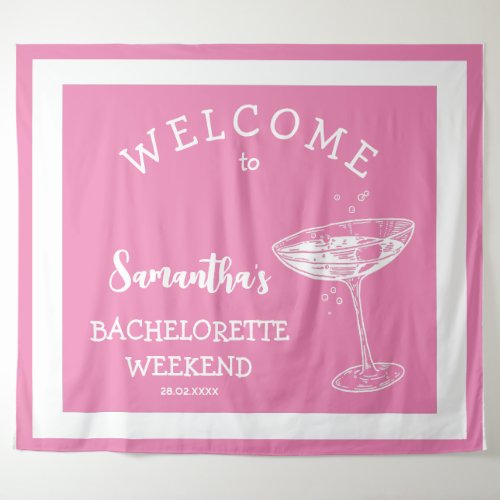 Retro Modern Bachelorette Party Pink Cocktail Tapestry