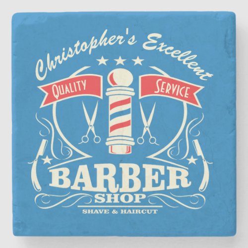 Retro Modern Barbershop Mens Stylist Monogram Stone Coaster