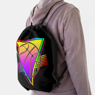 Retro Modern Basketball Ball Drawstring Bag
