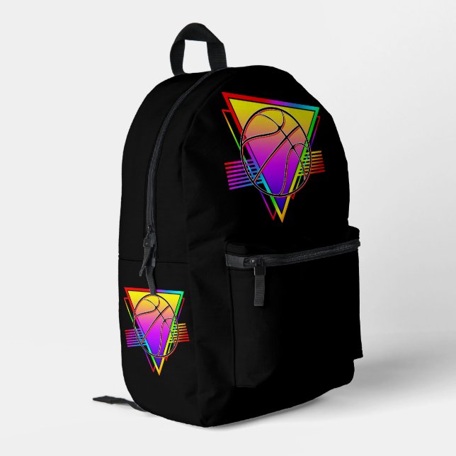 Retro Modern Basketball Ball Printed Backpack (Back Corner Left)