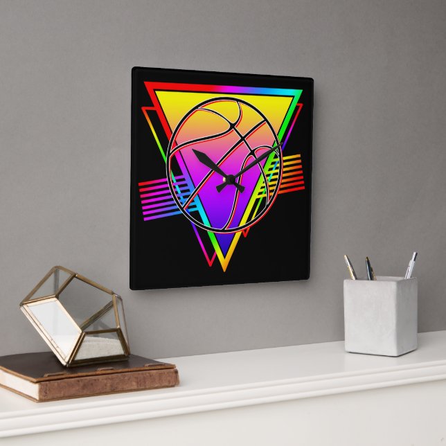 Retro Modern Basketball Ball Square Wall Clock (Office)