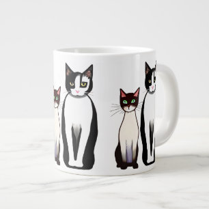 Retro Modern Black and White Cat and Kitten Giant Coffee Mug
