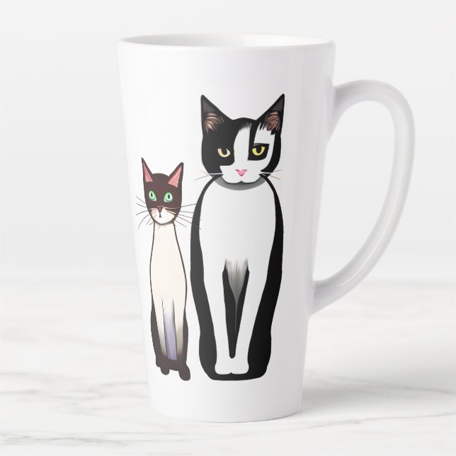 Retro Modern Black and White Cat and Kitten Latte Mug (Right)