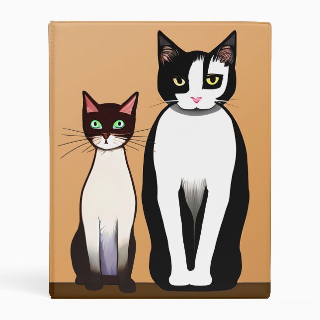 Retro Modern Black and White Cat and Kitten Mini Binder (Front)