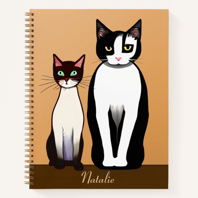 Retro Modern Black and White Cat and Kitten  Notebook (Front)