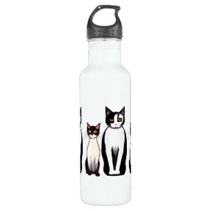 Retro Modern Black and White Cat and Kitten Stainless Steel Water Bottle