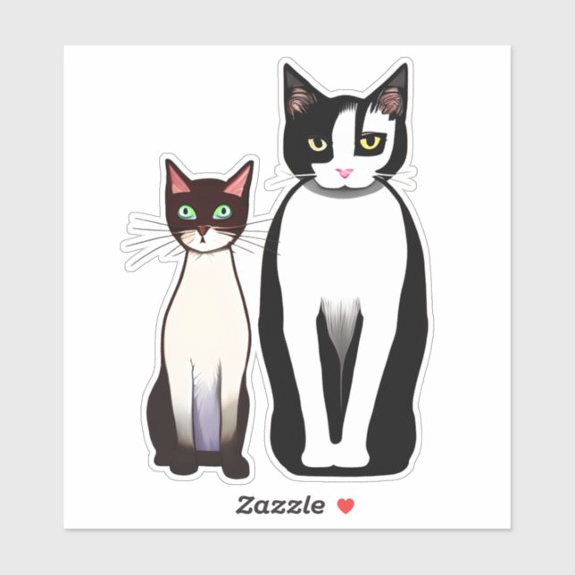 Retro Modern Black and White Cat and Kitten Sticker (Sheet)