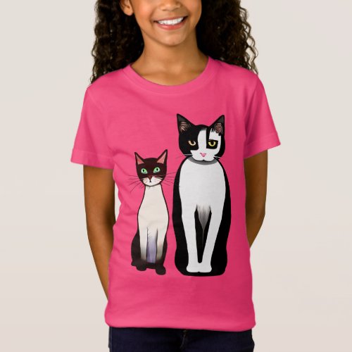 Retro Modern Black and White Cat and Kitten T_Shirt
