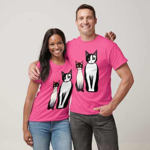 Retro Modern Black and White Cat and Kitten T_Shirt