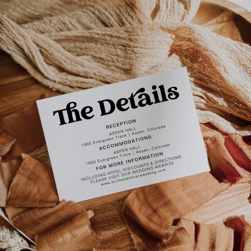 Retro Modern Black And White Wedding Details Enclosure Card