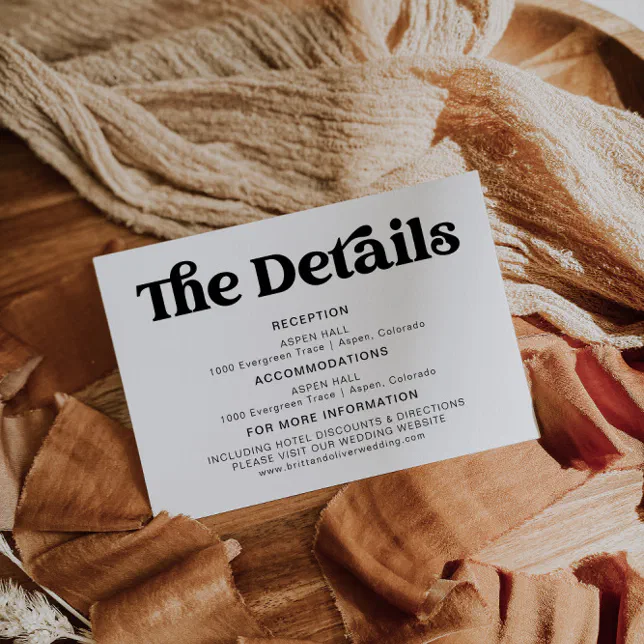 Retro Modern Black And White Wedding Details Enclosure Card

