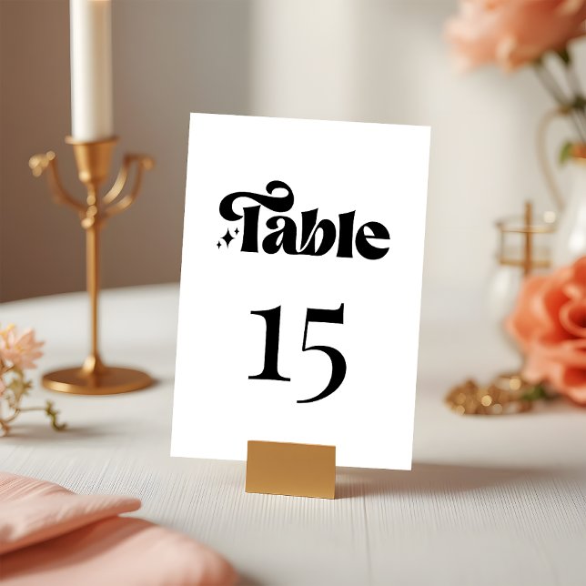 Retro Modern Black and White Wedding Table Number (Creator Uploaded)