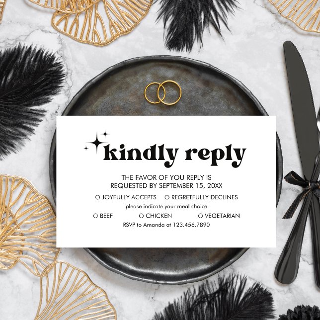 Retro Modern Black Bold & Chic Wedding RSVP Card (Bold & Chic Retro Modern Black Wedding RSVP Card)