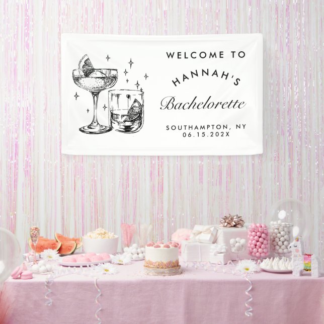 Retro Modern Black Cocktail Bachelorette Banner (Party)
