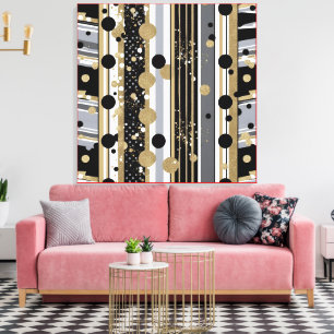 Retro-modern, Black, Gray and Gold Polka Dots Canvas Print