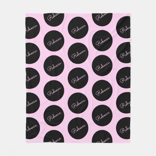 Retro_modern Black  Pink Polka Dot Design Fleece Blanket