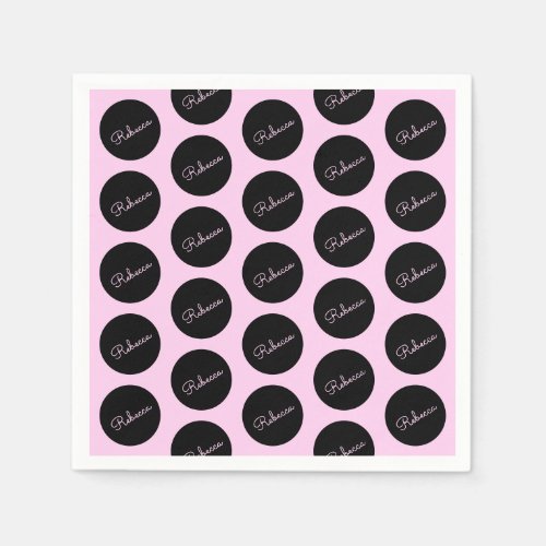 Retro_modern Black  Pink Polka Dot Design Napkins