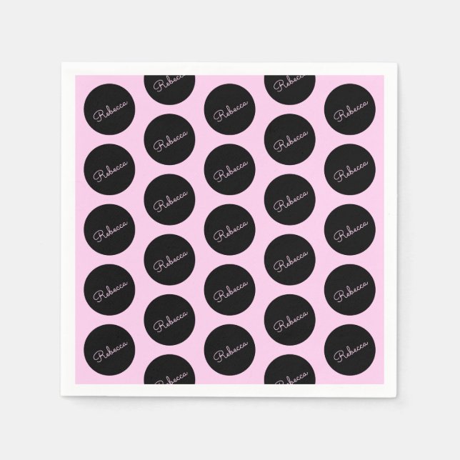 Retro-modern Black & Pink Polka Dot Design Napkins (Front)