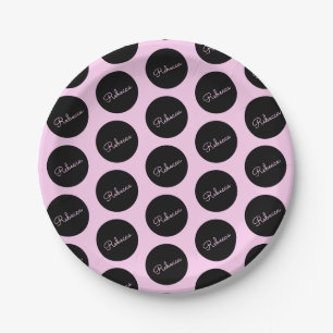 Retro-modern Black & Pink Polka Dot Design Paper Plates
