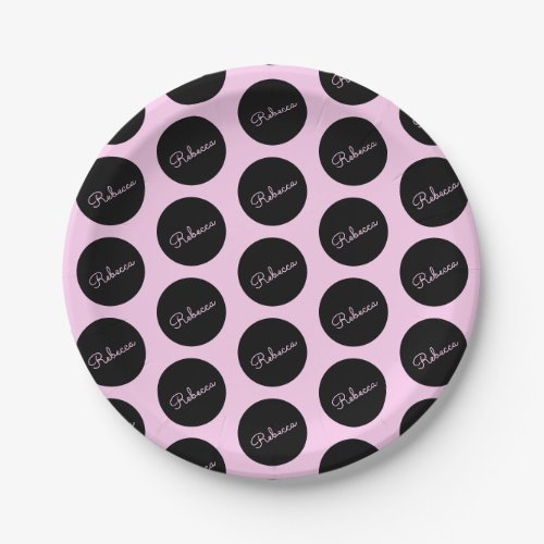Retro_modern Black  Pink Polka Dot Design Paper Plates