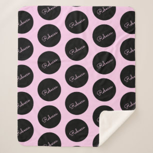 Retro-modern Black & Pink Polka Dot Design Sherpa Blanket