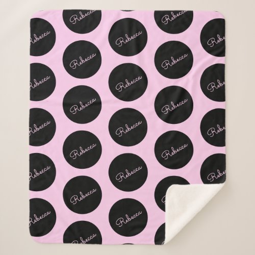 Retro_modern Black  Pink Polka Dot Design Sherpa Blanket
