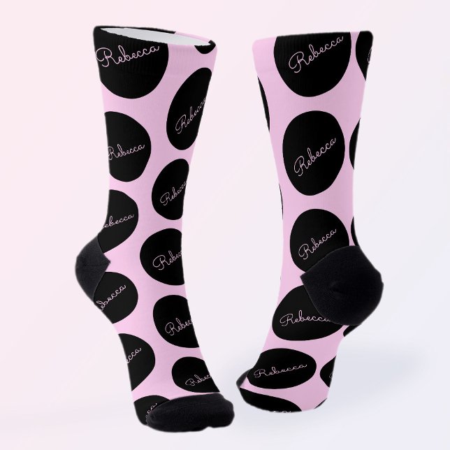 Retro-modern Black & Pink Polka Dot Design Socks (Creator Uploaded)