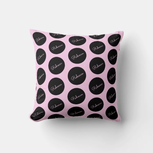 Retro_modern Black  Pink Polka Dot Design Throw Pillow