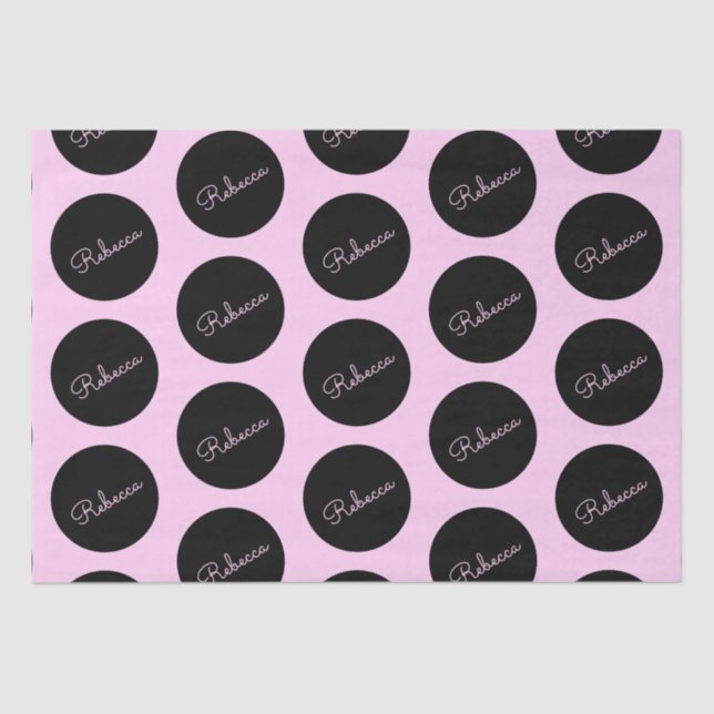Retro-modern Black & Pink Polka Dot Design Tissue Paper (Front)