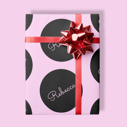 Retro_modern Black  Pink Polka Dot Design Wrapping Paper
